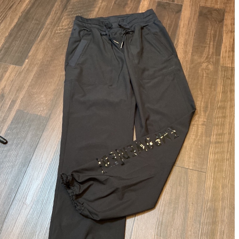 Jo+Jax Empowered Activewear Joggers Black Graphic Drawstring Pants Small